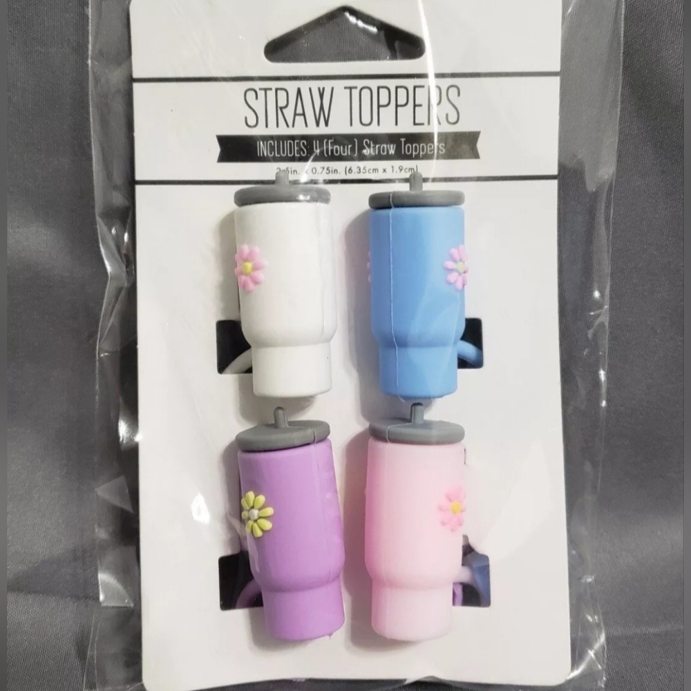 Floral Straw Toppers Set - White, Blue, Purple, Pink